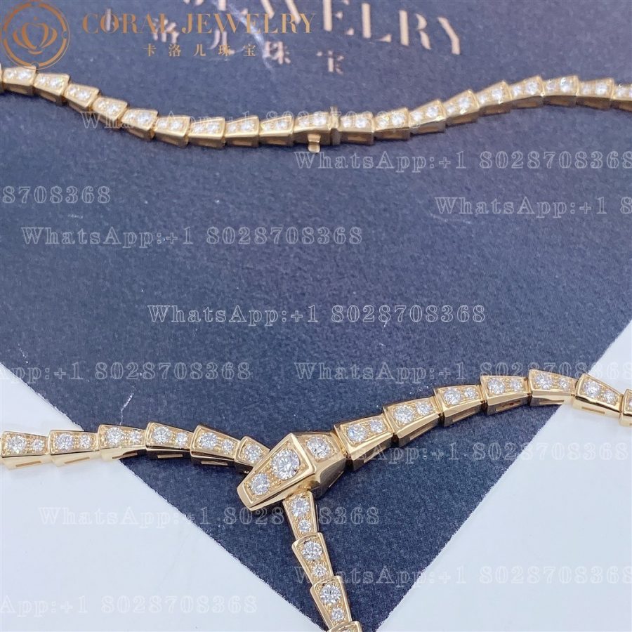 Bulgari Serpenti Viper slim necklace in 18 kt yellow gold, set with full pavé diamonds Ref.: 351090