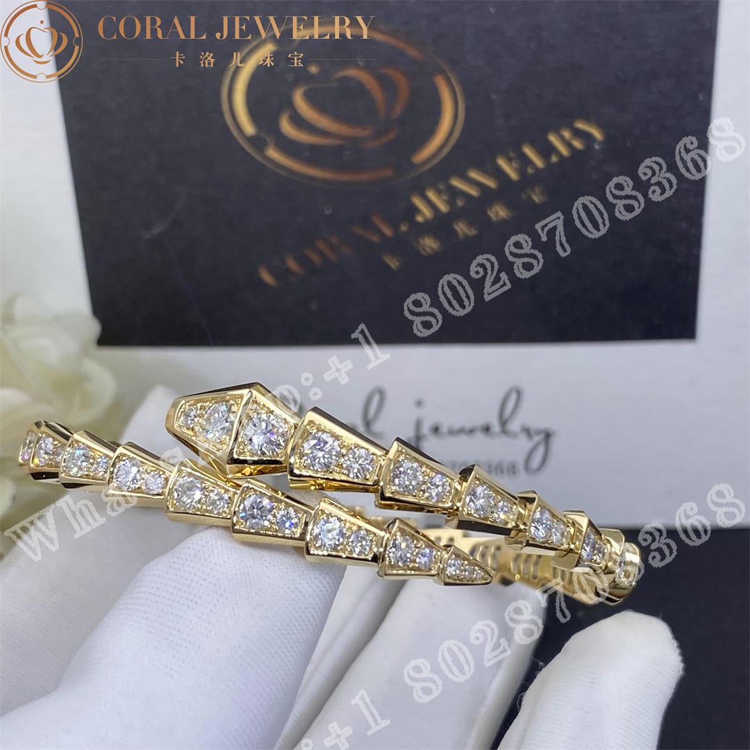 Bulgari Serpenti Viperone Coil Thin Bracelet In 18 Kt Yellow Gold And Full Pave Diamonds Ref 353794 Coral (3)