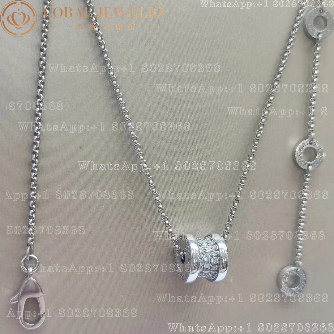 Bulgari B.zero1 18 kt white gold necklace with round pendant with pavé diamonds Ref.: 351117