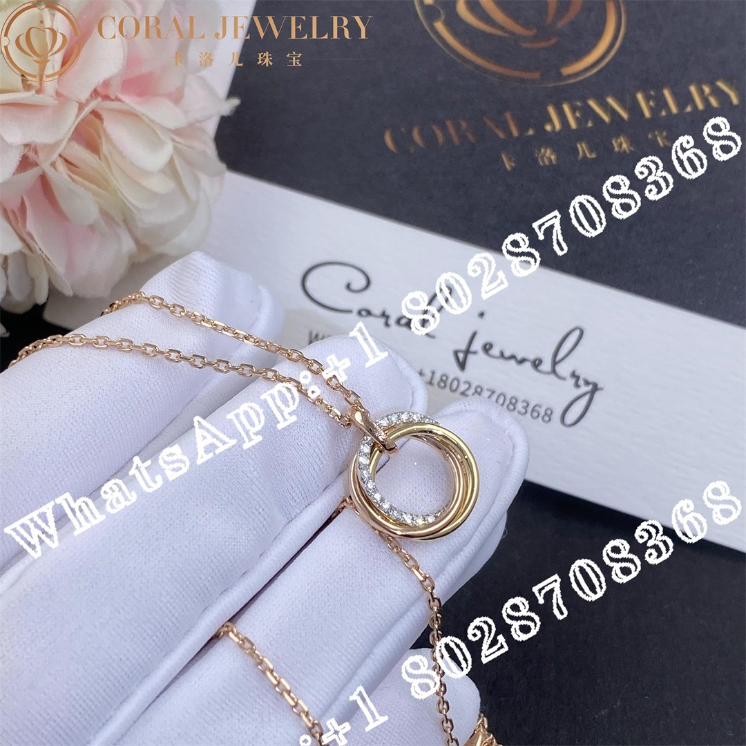 Cartier Trinity Necklace White Gold Yellow Gold Rose Gold Diamonds Ref B7224586 Coral (1)