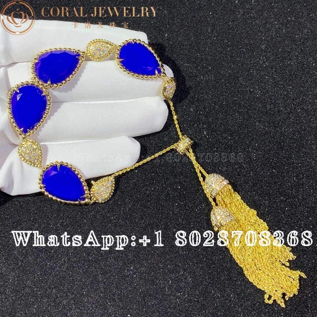 Boucheron Serpent Boheme Yellow Gold Lapis Lazuli Diamond Pompon Bracelet JBT00778