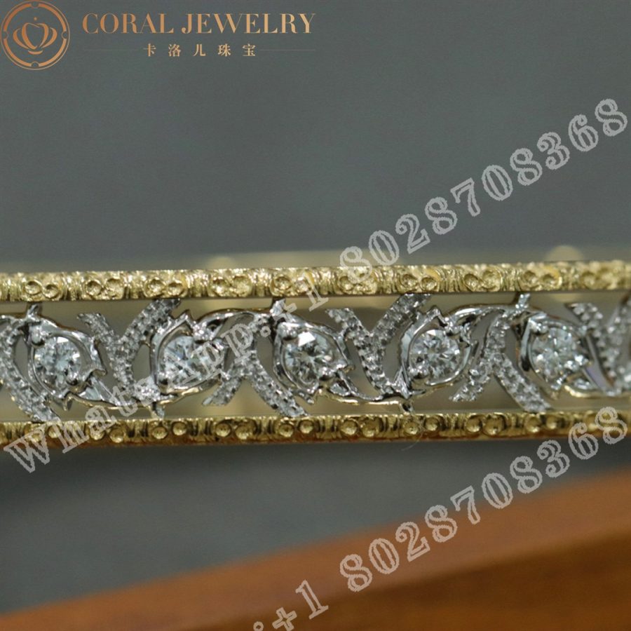 Buccellati Ramage Bracelet in White and Yellow Gold Set with Diamonds JAUBRA012593