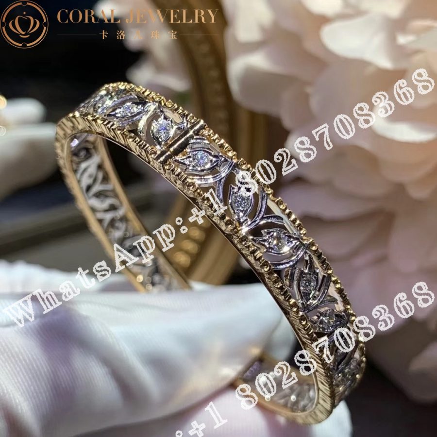 Buccellati Ramage Bracelet in White and Yellow Gold Set with Diamonds JAUBRA012593