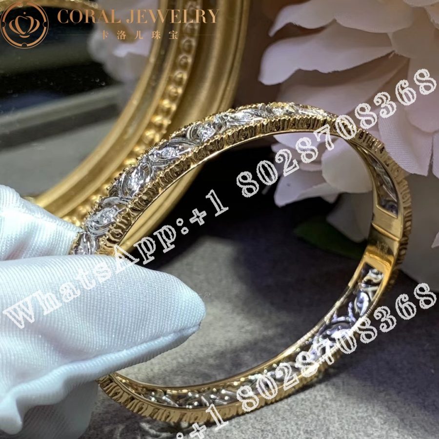 Buccellati Ramage Bracelet in White and Yellow Gold Set with Diamonds JAUBRA012593