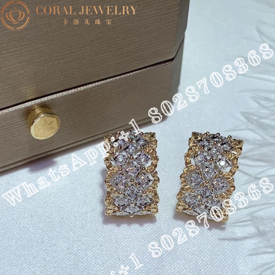 Buccellati Rombi Earrings in White and Yellow Gold Set with Diamonds JAUEAR005789