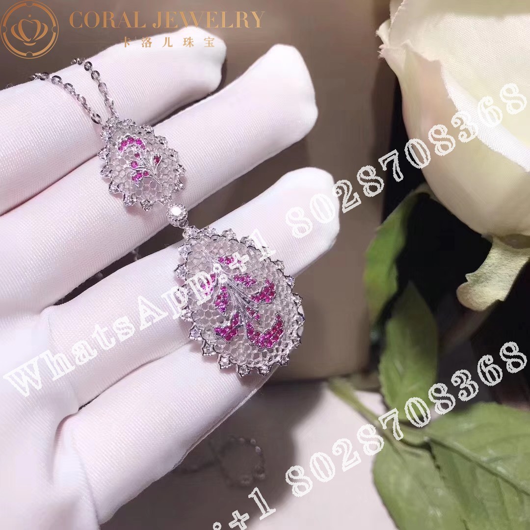 Buccellati Tulle Pendant in White Gold Set with Diamonds and Pink Aquamarines