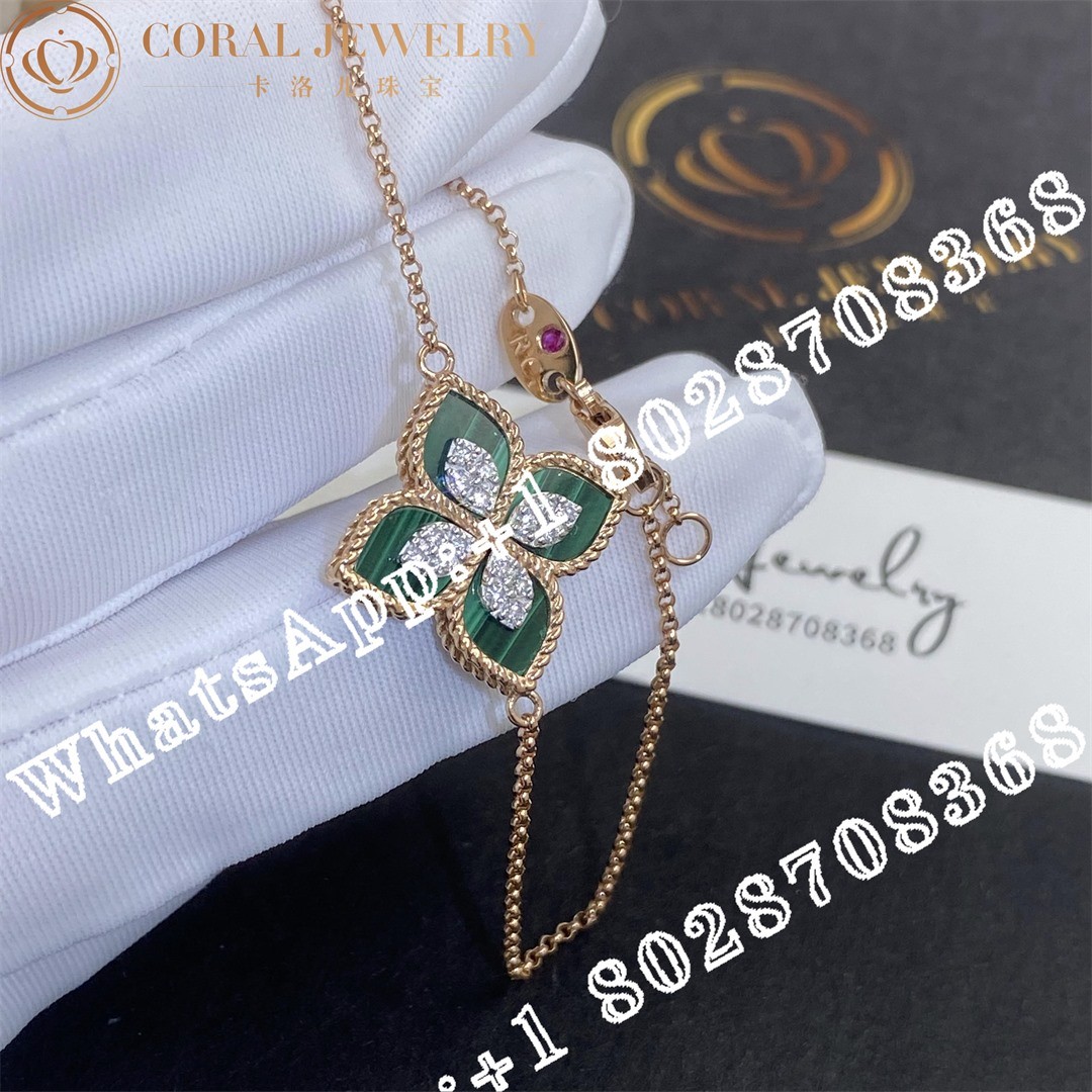 Roberto Coin Princess Flower Bracelet with Diamonds and Malachite