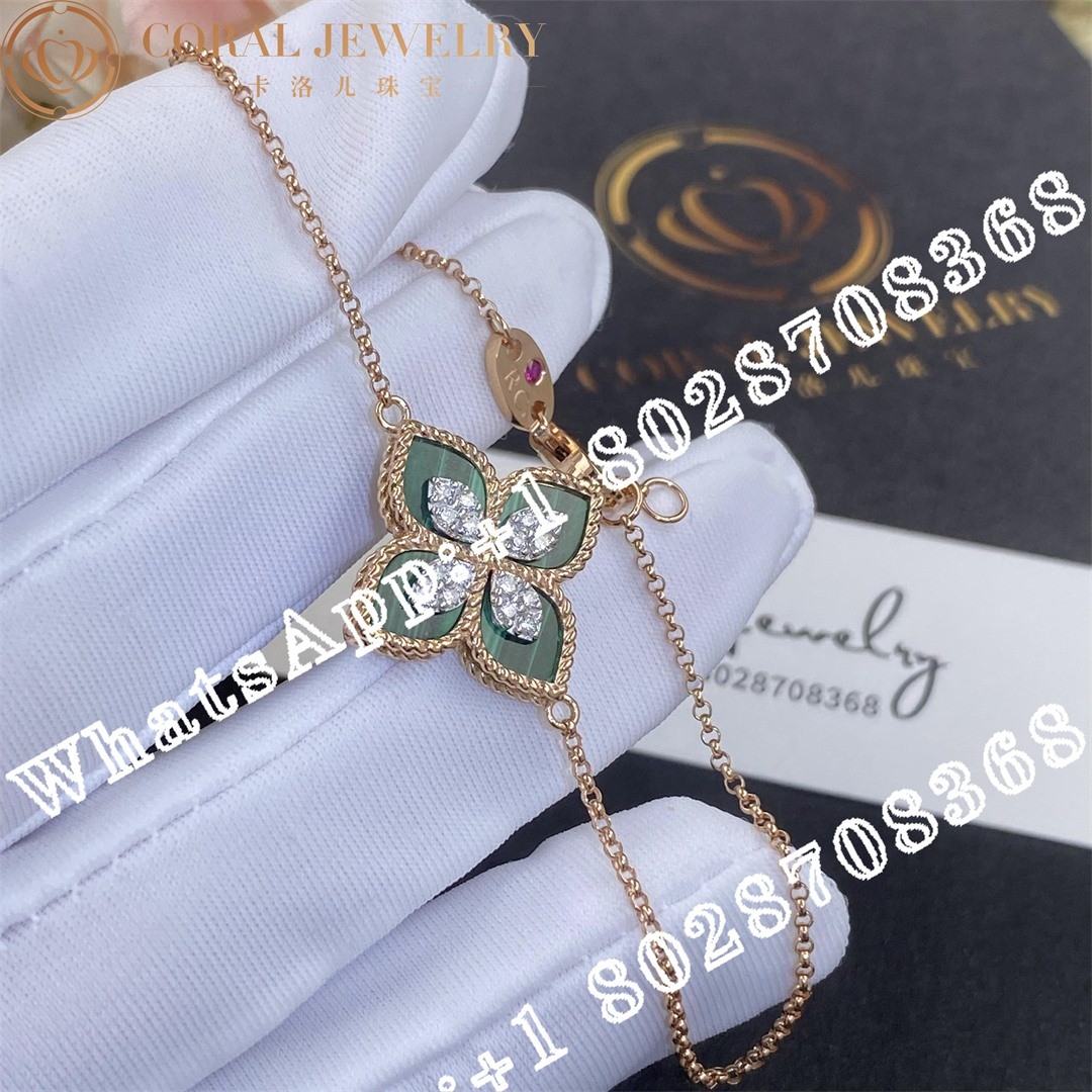 Roberto Coin Princess Flower Bracelet with Diamonds and Malachite