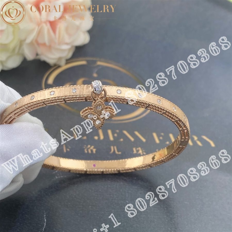 Roberto Coin Venetian Princess Small Flower Charm Bangle in Rose Gold with Diamonds