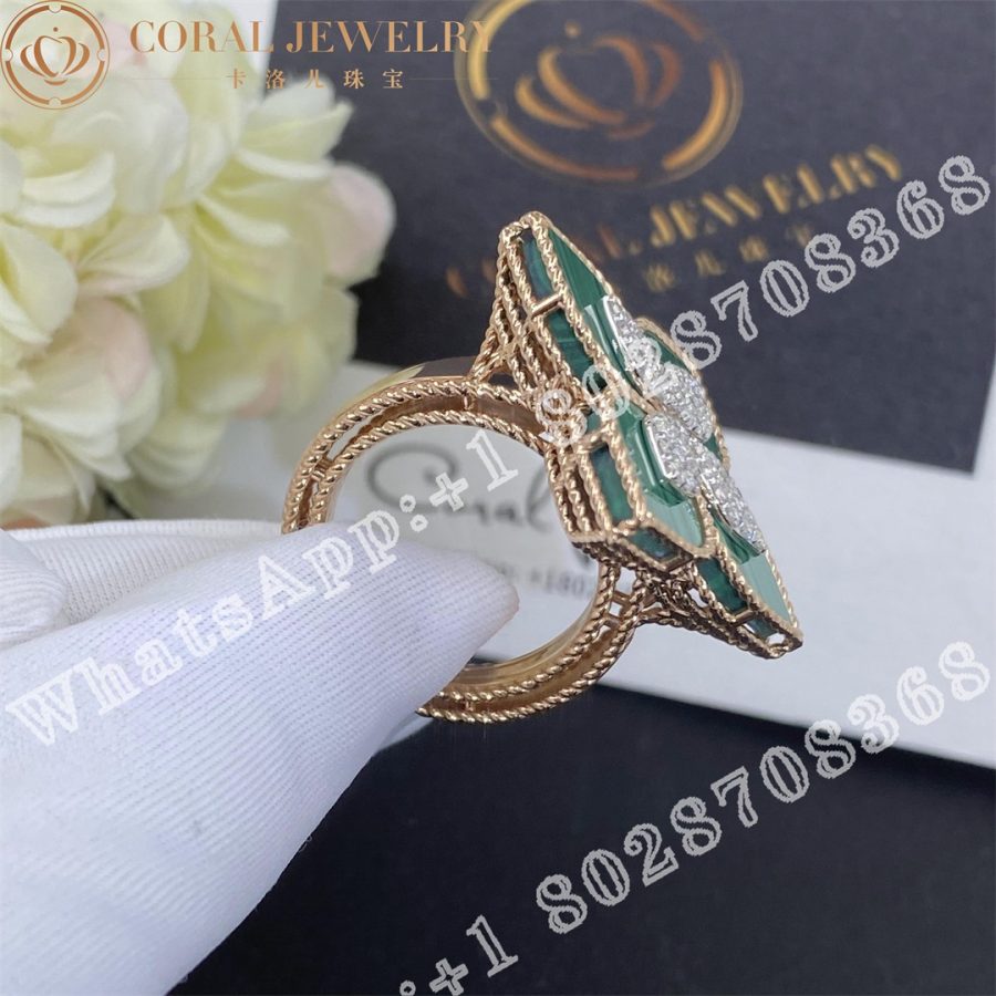 Roberto Coin Princess Flower Ring Rose Gold Diamonds & Malachite - 3.5cm - Image 3