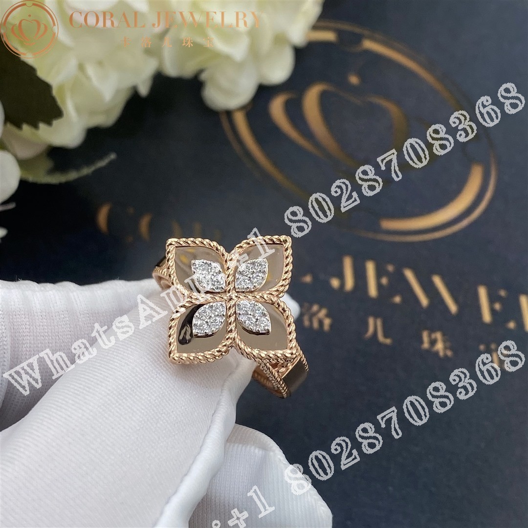 Roberto Coin Rose Gold White Diamonds Princess Flower Ring - 2cm