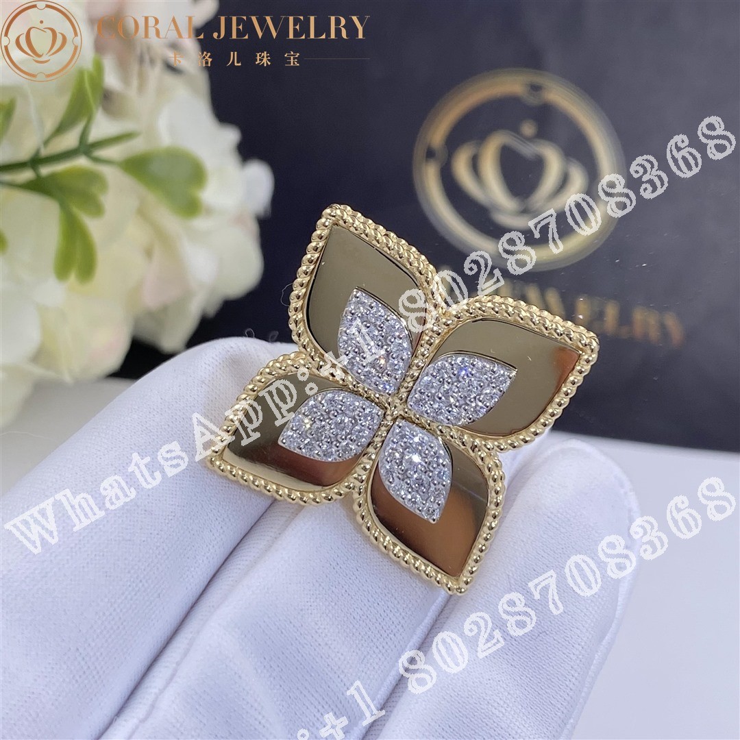 Roberto Coin Yellow Gold White Diamonds Princess Flower Ring - 3.5cm