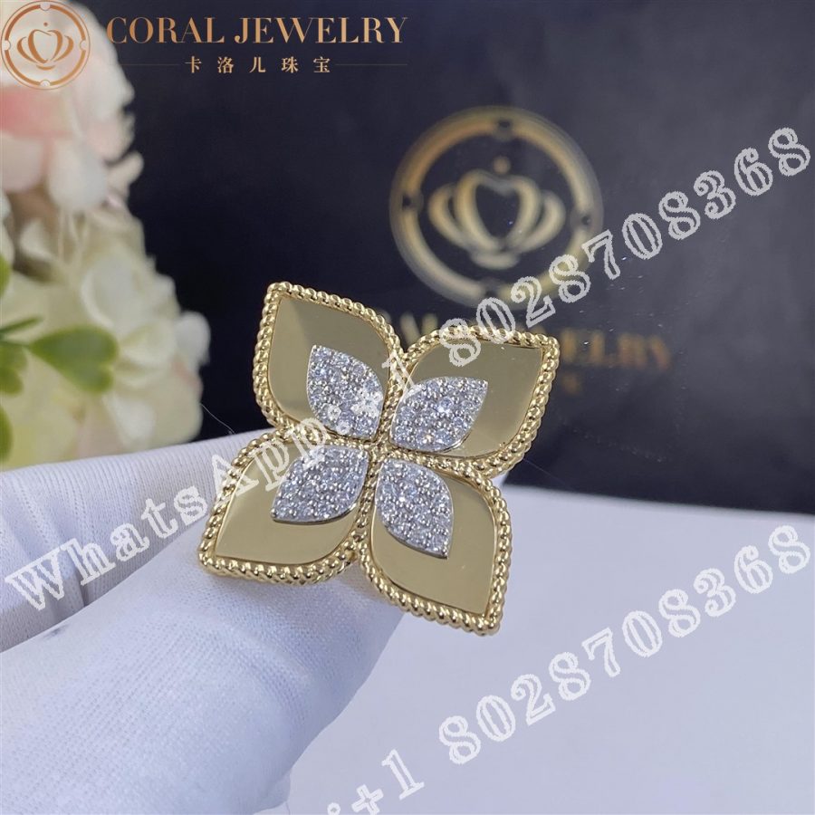 Roberto Coin Yellow Gold White Diamonds Princess Flower Ring - 3.5cm