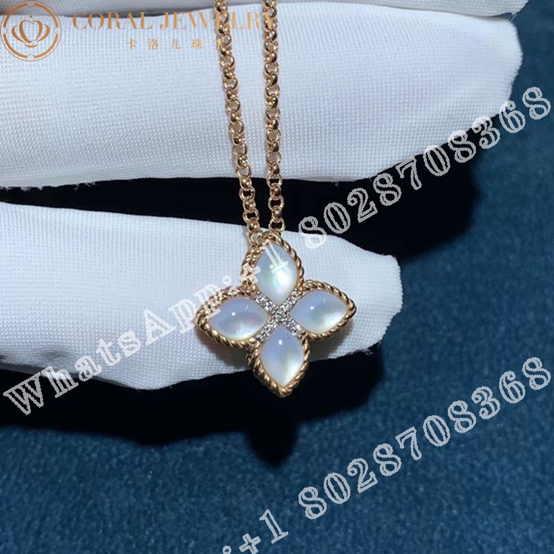 Roberto Coin Rose Gold Diamond & MOP Princess Flower Necklace - 1.5cm