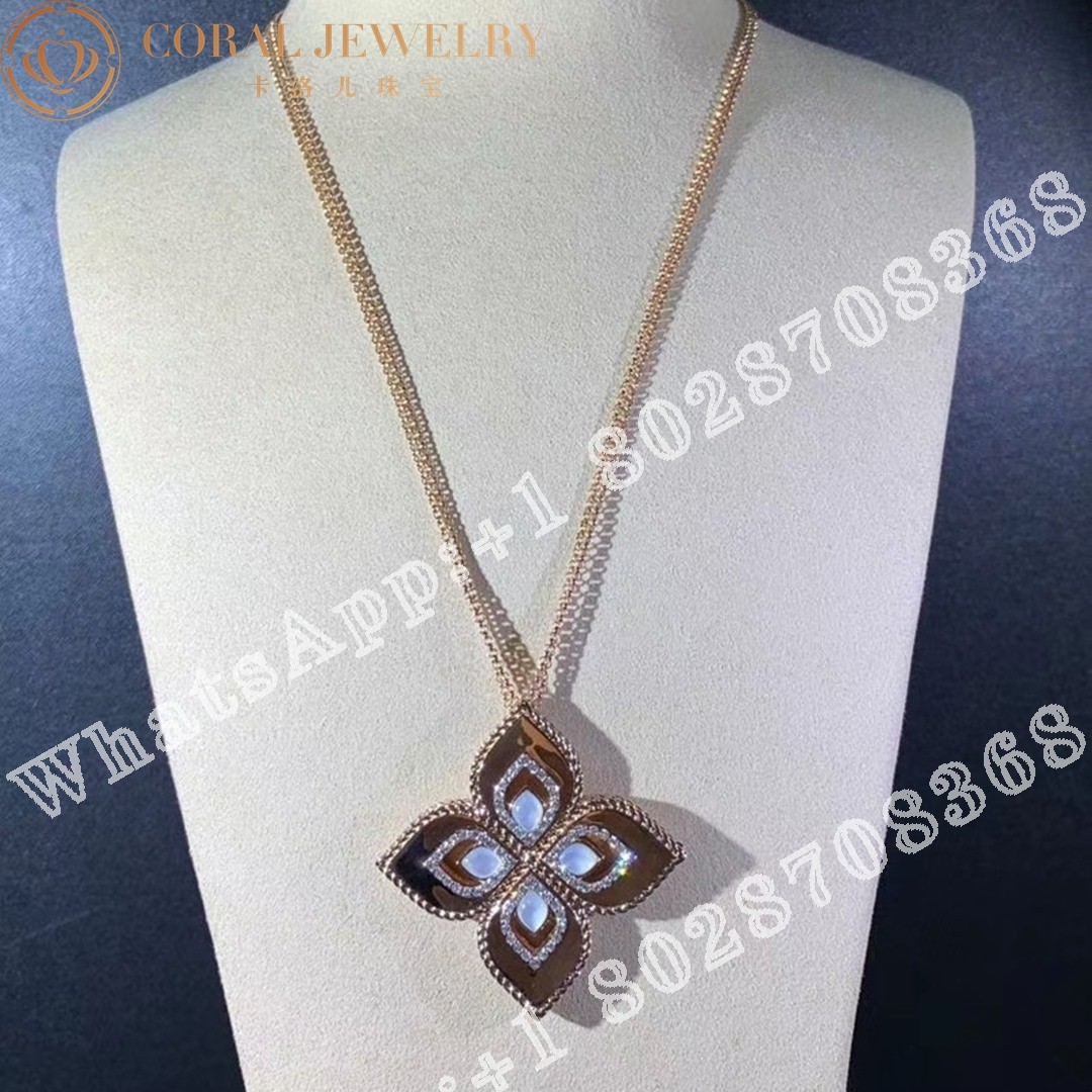 Roberto Coin Rose Gold Diamond & MOP Princess Flower Necklace - 3.5cm