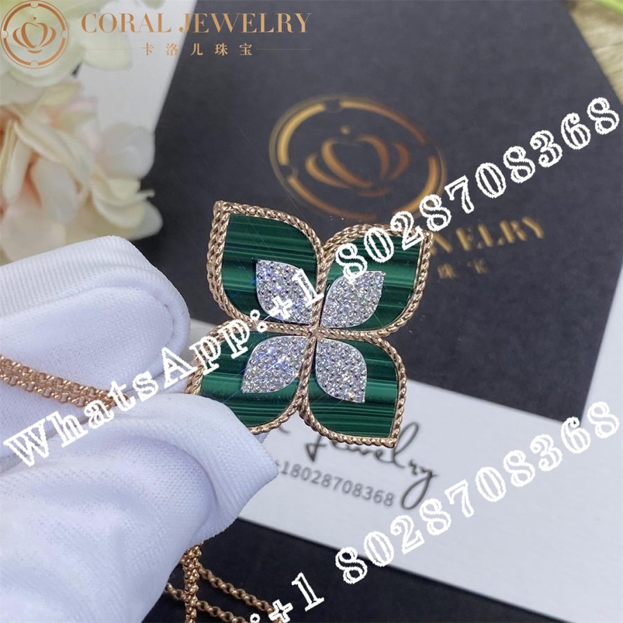 Roberto Coin Princess Flower Pendant with Diamonds and Malachite -34mm