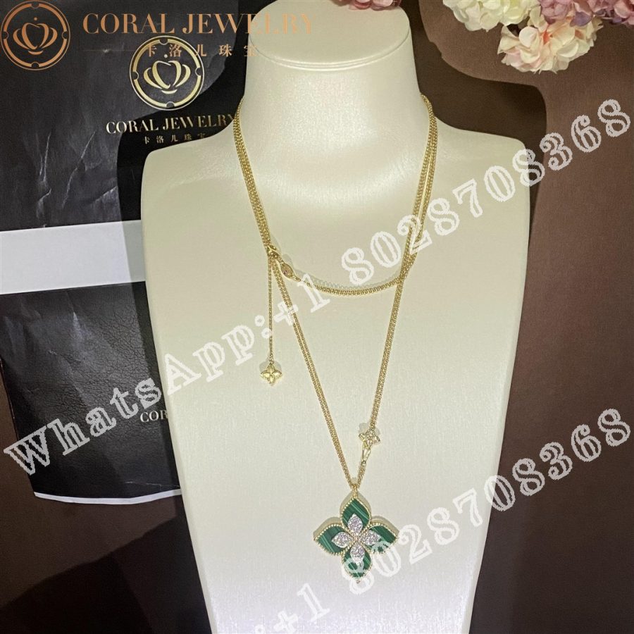 Roberto Coin Princess Flower Pendant Yellow Gold with Diamonds and Malachite -34mm