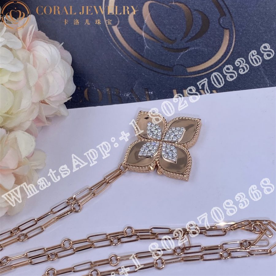 Roberto Coin Princess Flower Rose Gold Diamond Locket Necklace