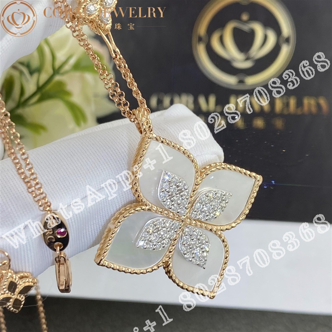 Roberto Coin Rose Gold Diamond Mother of Pearl Princess Flower Pendant - 3.5cm