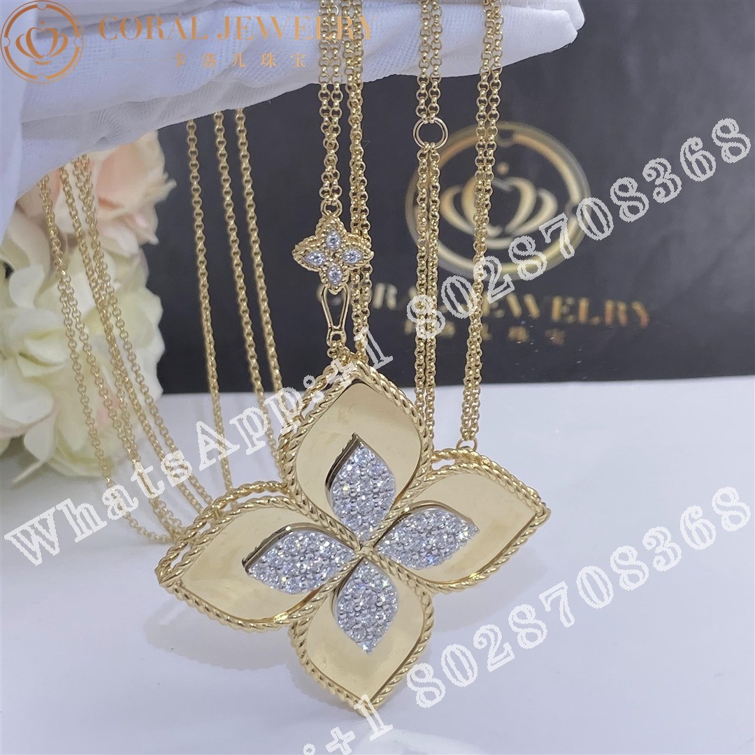 Roberto Coin Yellow Gold Diamond Princess Flower Necklace - 3.5cm