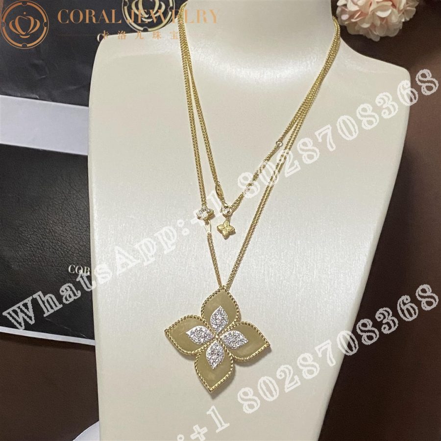 Roberto Coin Yellow Gold Diamond Princess Flower Necklace - 3.5cm