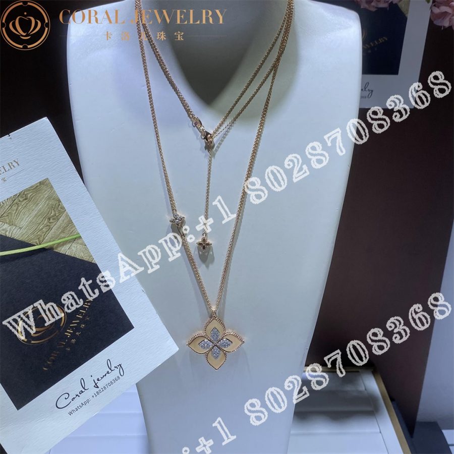 Roberto Coin Yellow Gold Diamond Princess Flower Rose Gold Necklace - 3.5cm