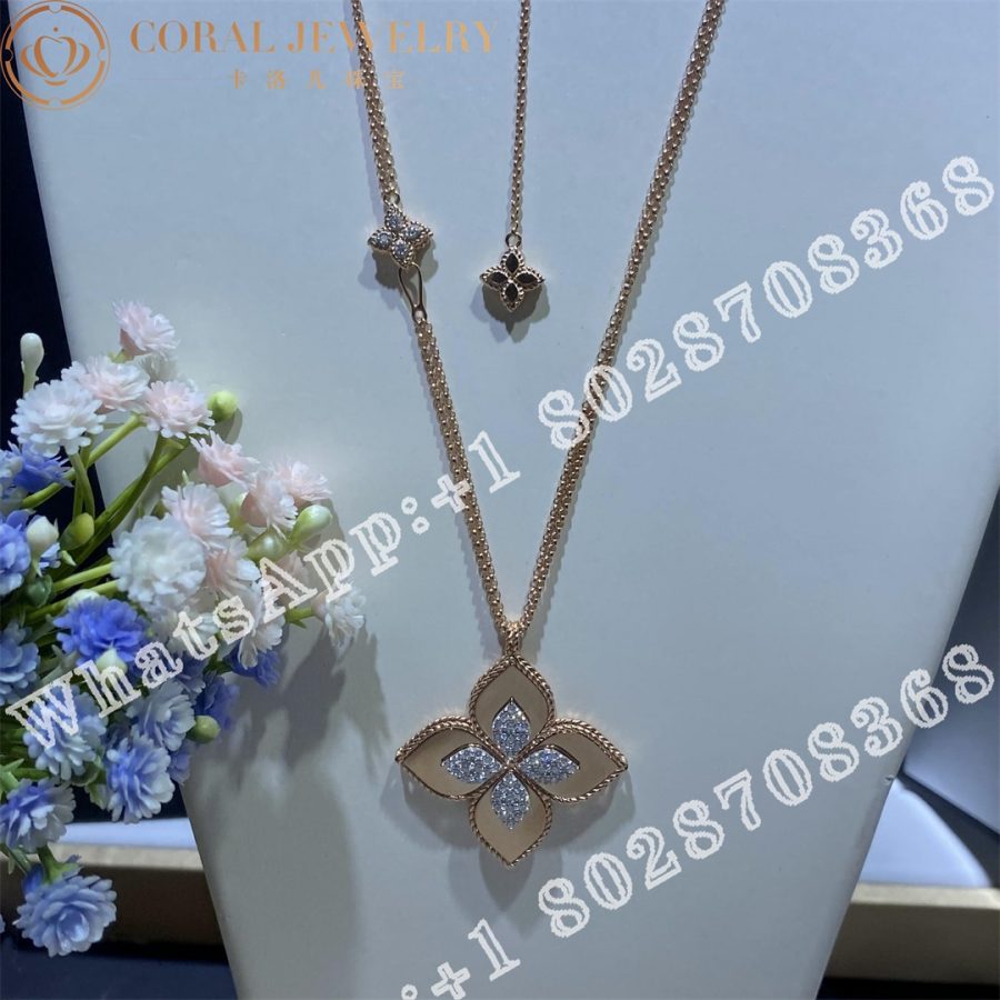 Roberto Coin Yellow Gold Diamond Princess Flower Rose Gold Necklace - 3.5cm