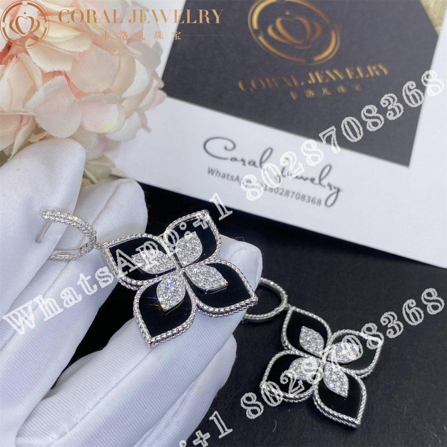 Roberto Coin Princess Flower White Gold Earrings with Diamonds and Black Jade - Image 3