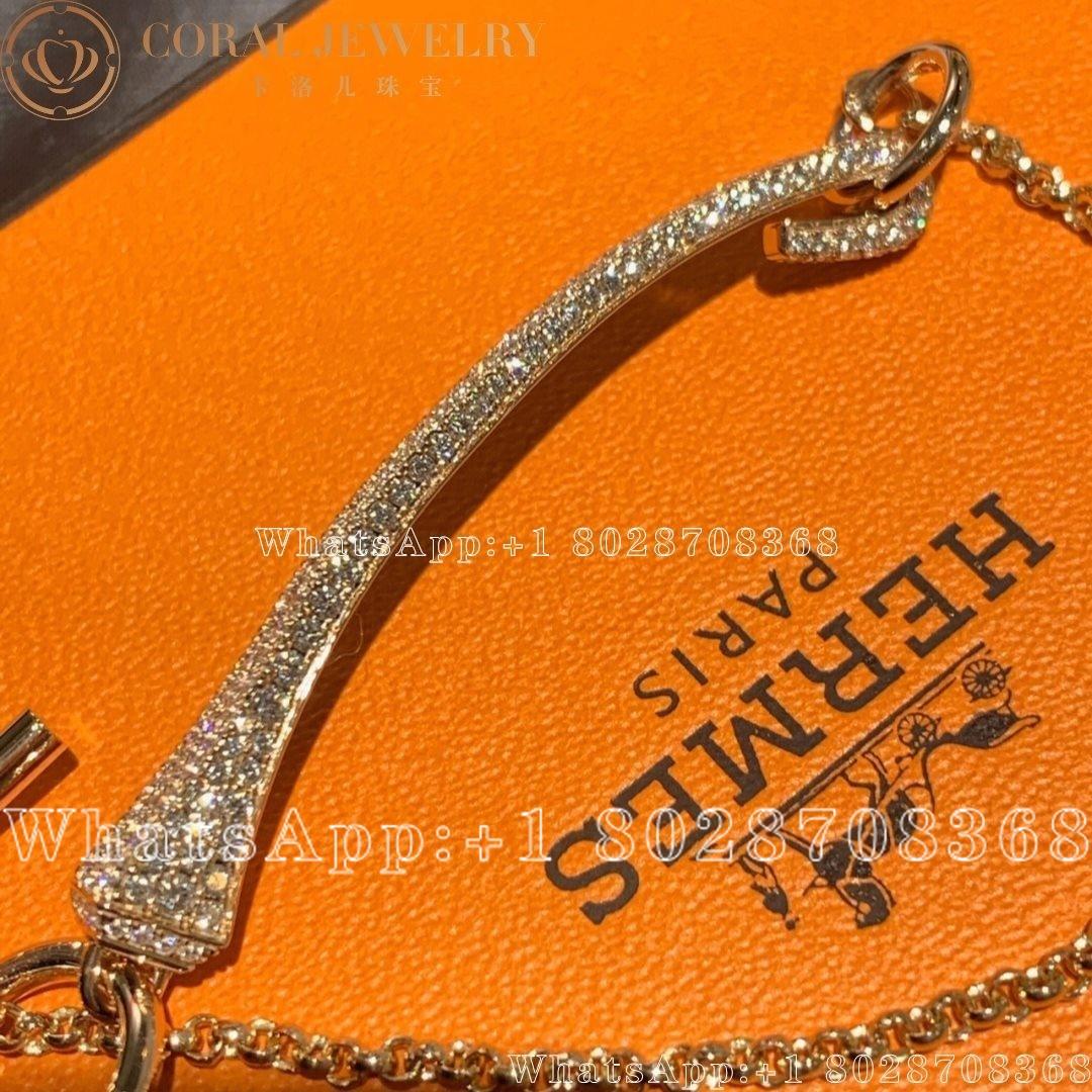 Hermes Clou De Forge Bracelet In Rose Gold Set With Diamonds And Toggle Closure Coral (4)