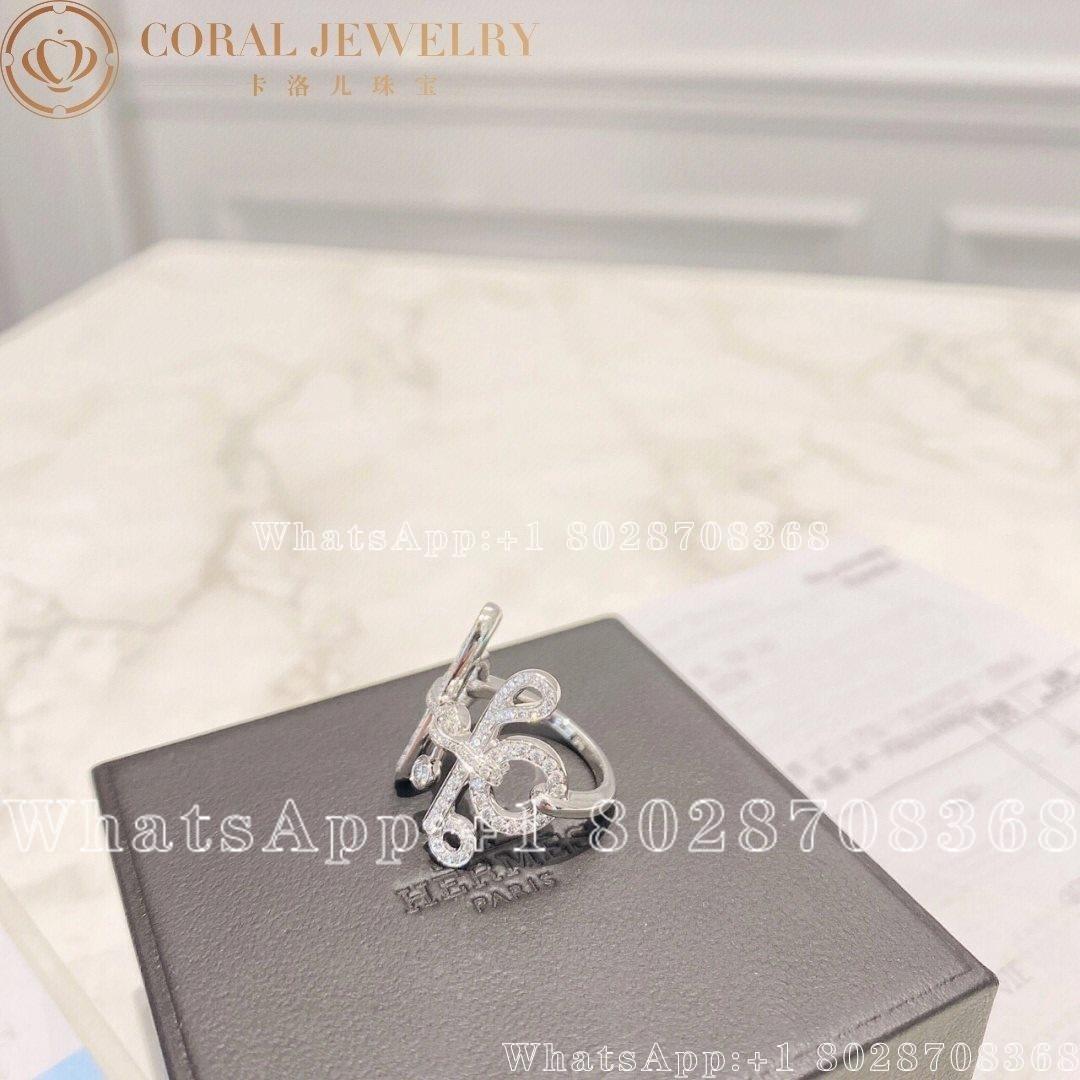 Hermes Filet Dor Diamond White Gold Cocktail Ring Coral (2)