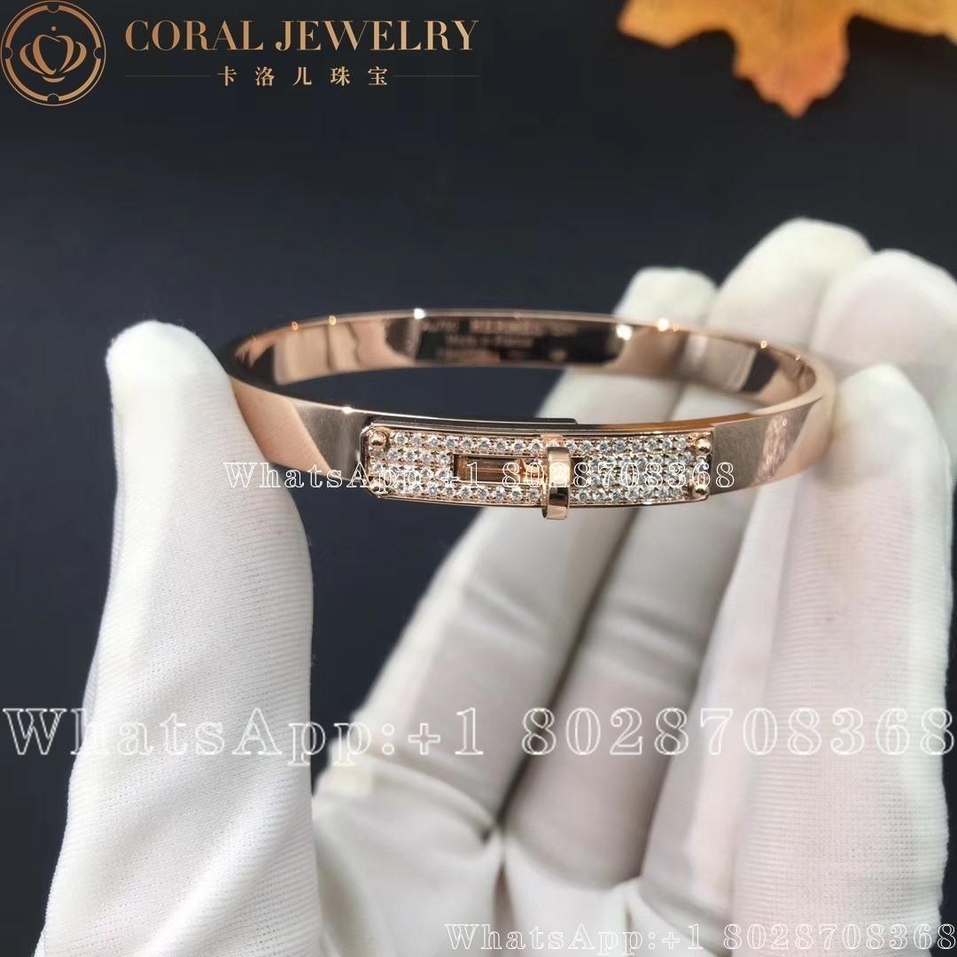 Hermes Kelly Bracelet In Rose Gold Set With Diamonds H110013b Coral (8)