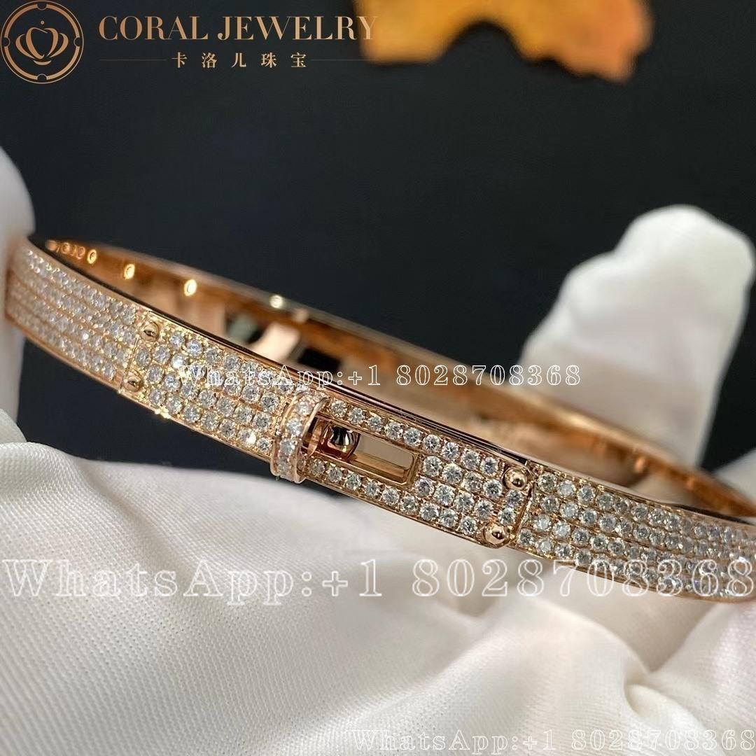 Hermes Kelly Diamond Pave Bangle Rose Gold Bracelet H109500b Coral (26)