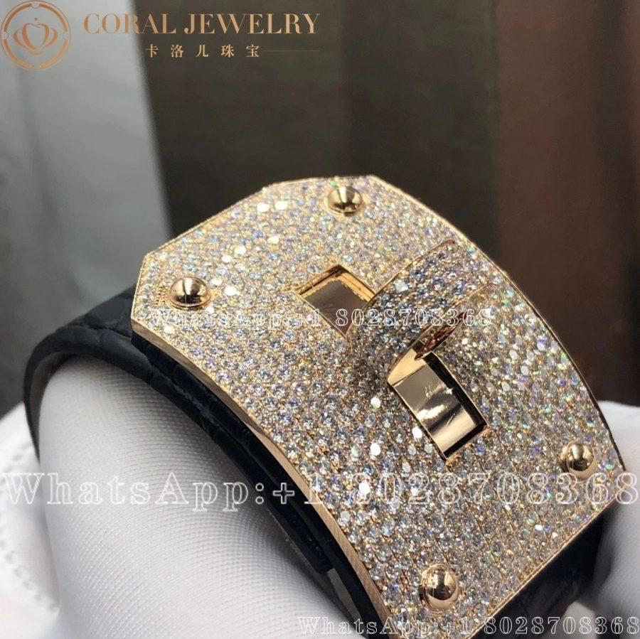 Hermès 18K Rose Gold Shiny Crocodile Diamond Kelly Bracelet Noir - Image 3