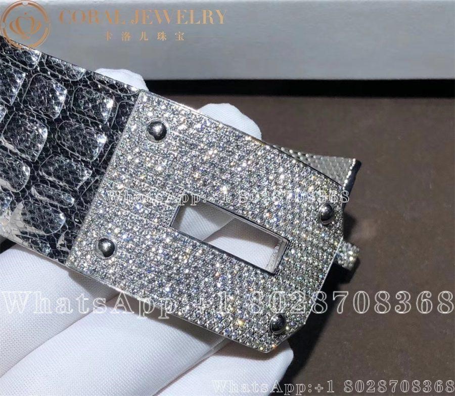 Hermès 18K White Gold Diamond Matte Crocodile Himalaya Kelly Cuff Bracelet - Image 3