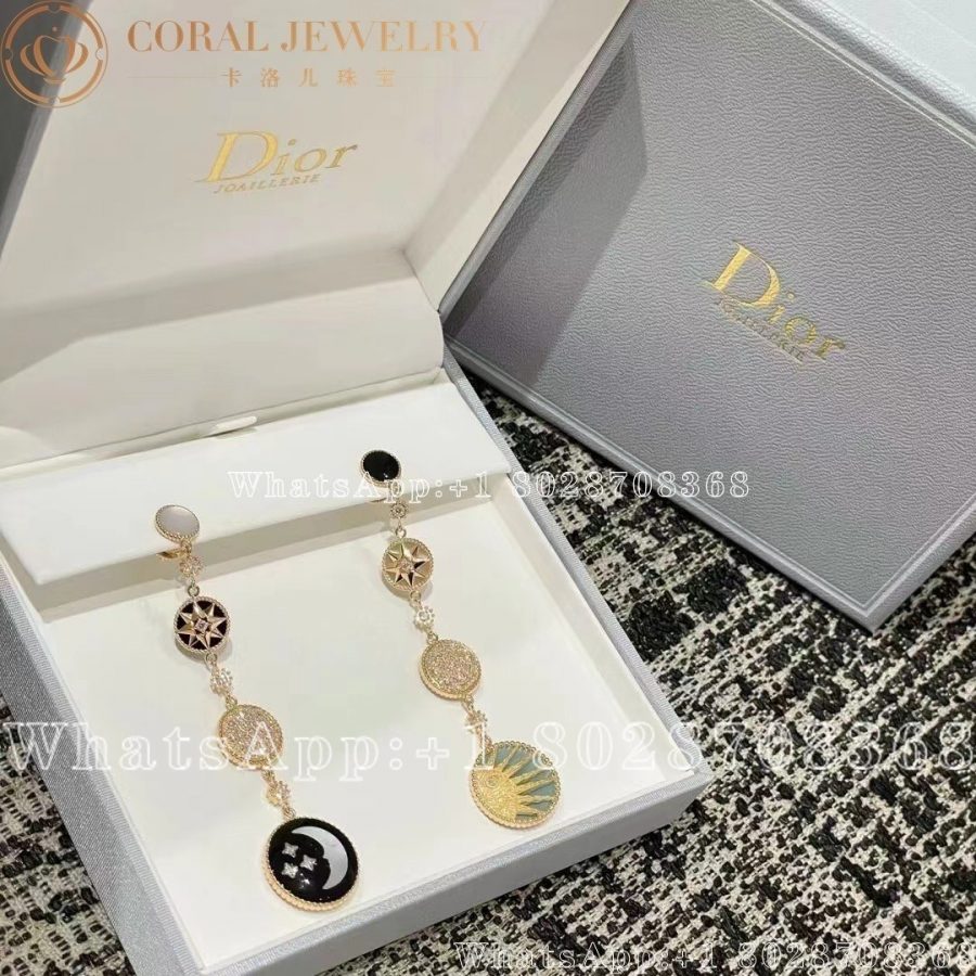 Dior Rose Des Vents and Rose Celeste Earrings Yellow and White Gold, Diamond, Mother-of-pearl and Onyx - Image 3