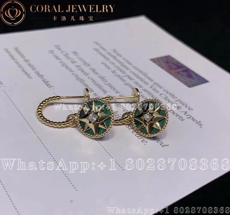Dior Rose Des Vents Earrings Yellow Gold, Diamonds and Malachite - Image 4