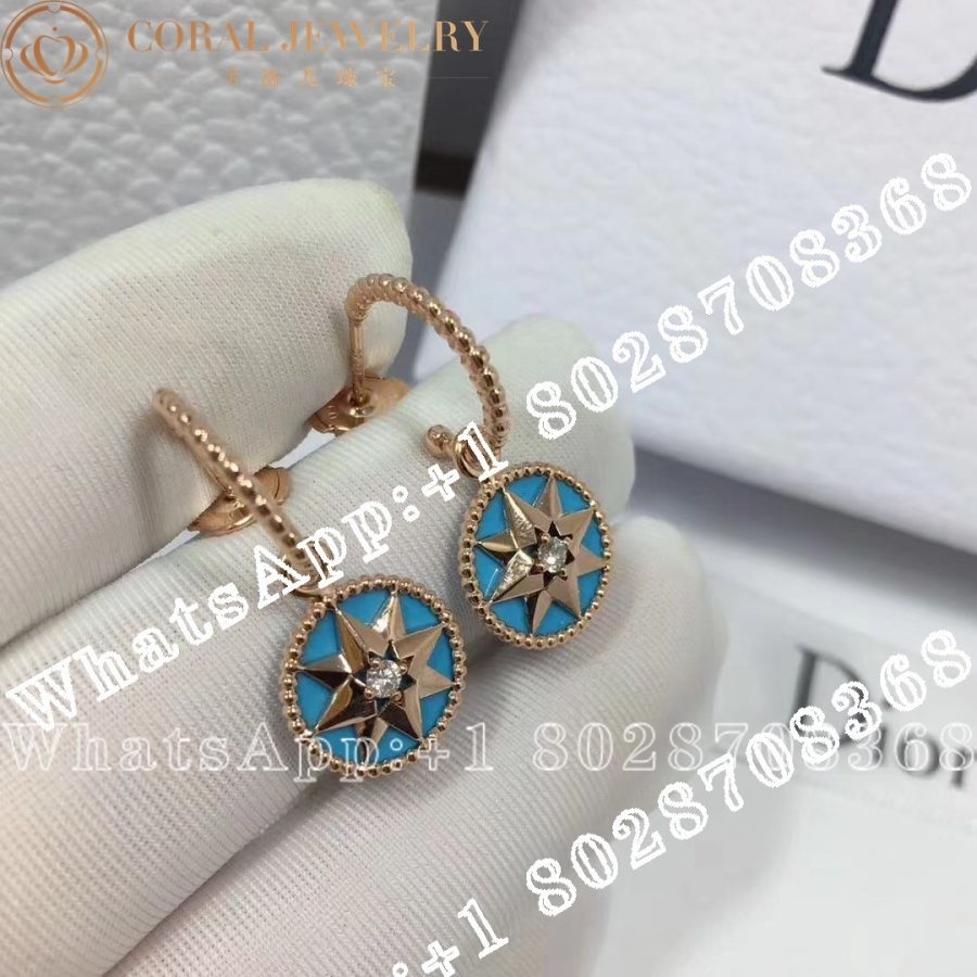 Dior Rose Des Vents Earrings Yellow Gold, Diamonds and Turquoise - Image 3