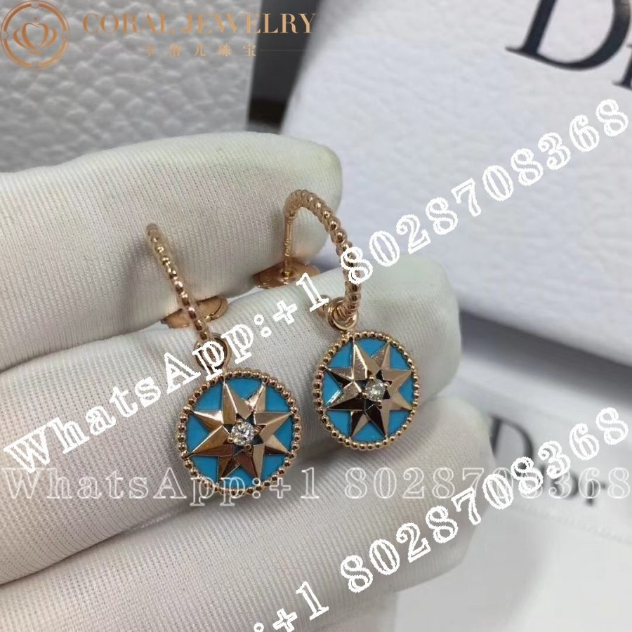 Dior Rose Des Vents Earrings Yellow Gold, Diamonds and Turquoise - Image 4