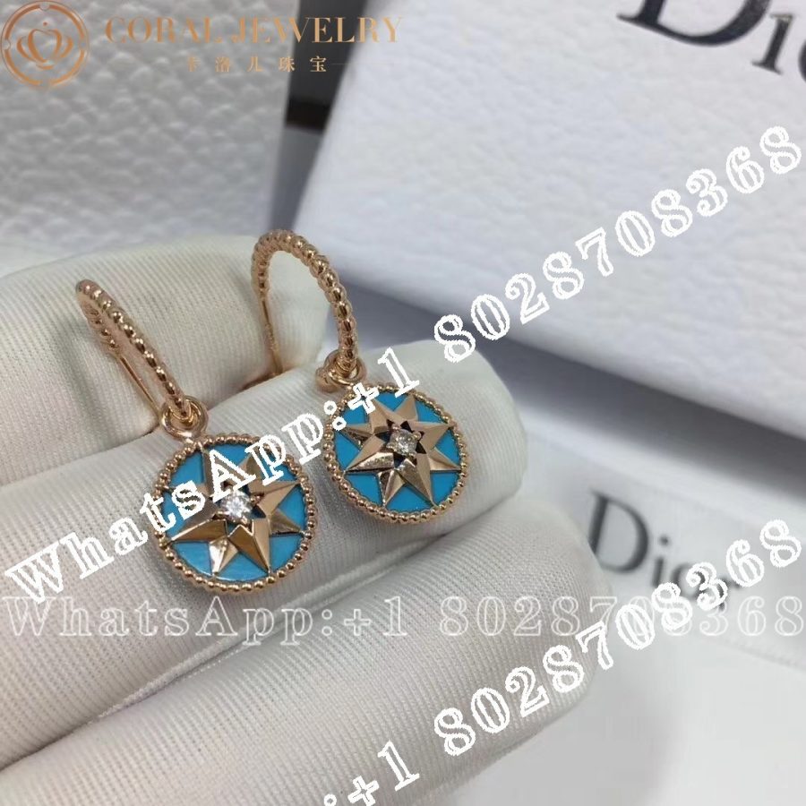 Dior Rose Des Vents Earrings Yellow Gold, Diamonds and Turquoise - Image 5