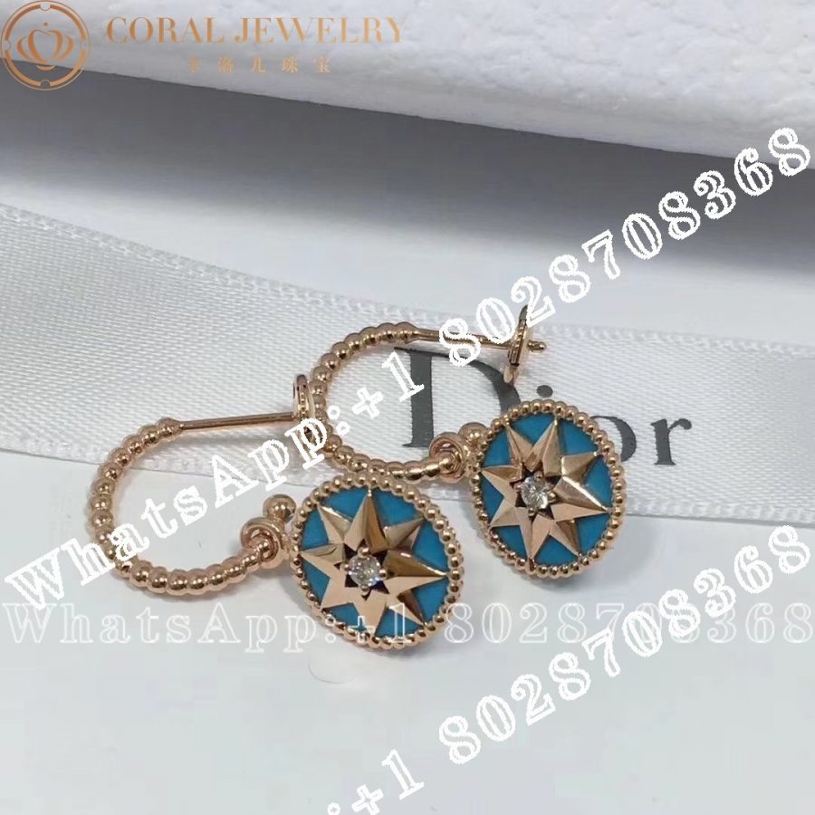 Dior Rose Des Vents Earrings Yellow Gold, Diamonds and Turquoise - Image 6