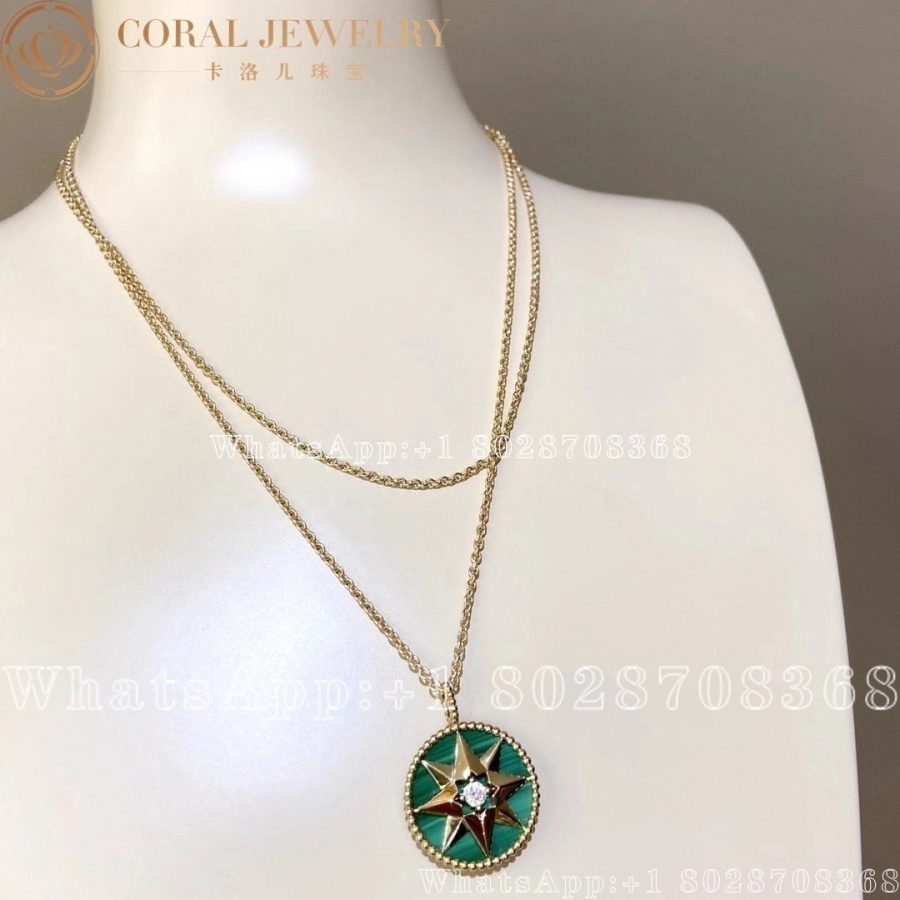 Dior Rose Des Vents Medallion Necklace Yellow Gold, Diamond and Malachite - Image 4