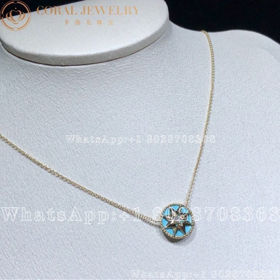 Dior Rose Des Vents Necklace Yellow Gold, Diamond and Turquoise - Image 3