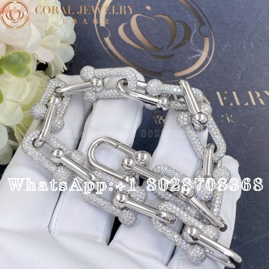 Tiffany HardWear Link Bracelet in White Gold with Half Pavé Diamonds - Image 10