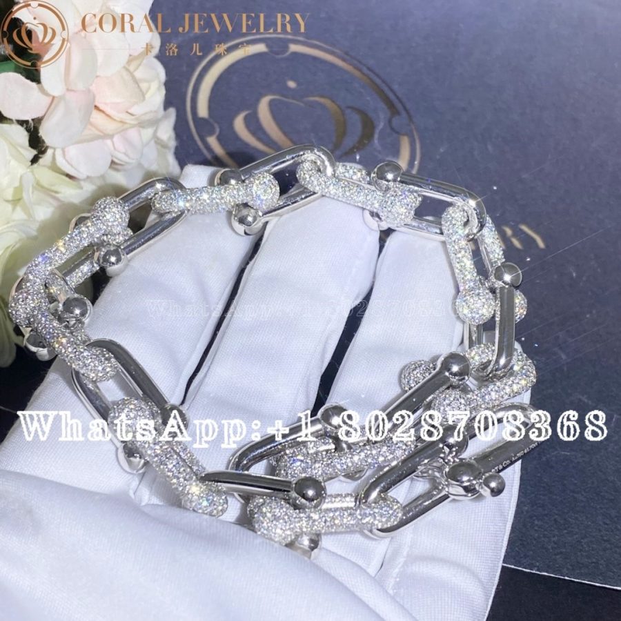 Tiffany HardWear Link Bracelet in White Gold with Half Pavé Diamonds - Image 4
