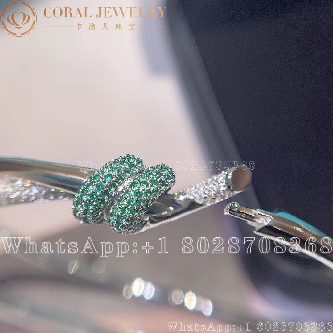 Tiffany Knot Double Row Hinged Bangle In White Gold With Diamonds And Emeralds Coral (8)