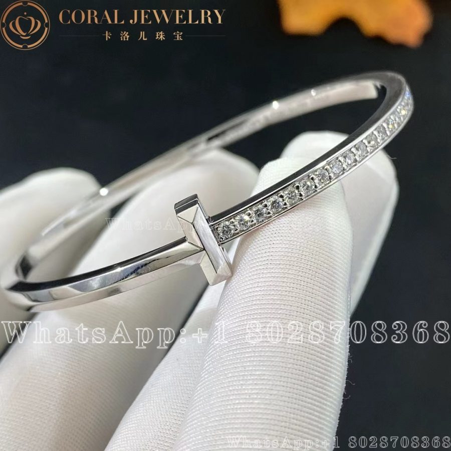 Tiffany T T1 Narrow Diamond Hinged Bangle in 18k White Gold - Image 3