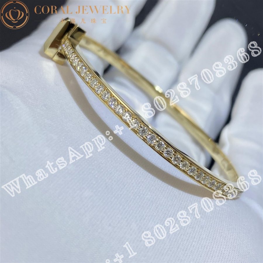 Tiffany T T1 Narrow Diamond Hinged Bangle in 18k Gold - Image 3