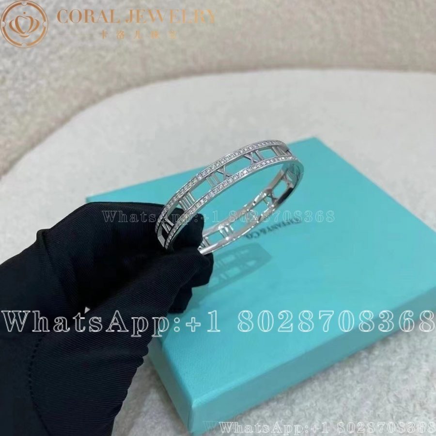Tiffany 18k White Gold Diamond Set Atlas Bangle - Image 3