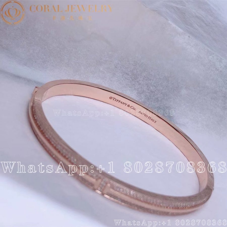 Tiffany T Pavé Diamond Hinged Bangle in 18k Rose Gold - Image 3