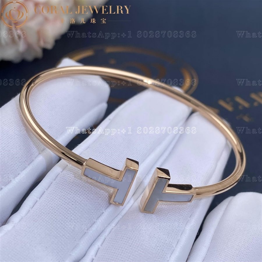 Tiffany T Wire Bracelet in Rose Gold with Mother-of-pearl - Image 4